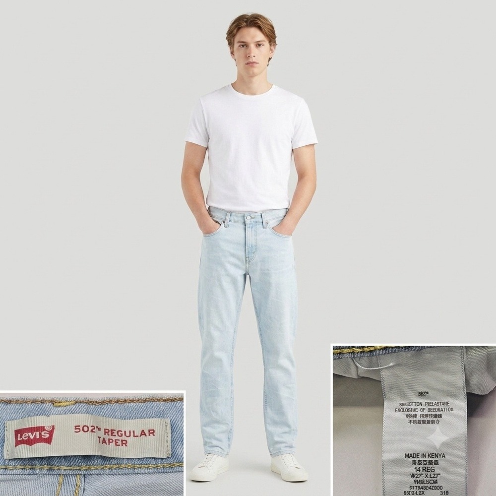 Levi's 502 Regular Taper Jeans Kids Size 14 Regular Light Wash Blue Stretch
